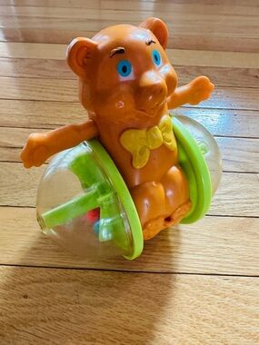 Vintage Orange Bear Rattle Toy with Green Accents - Kids Toy